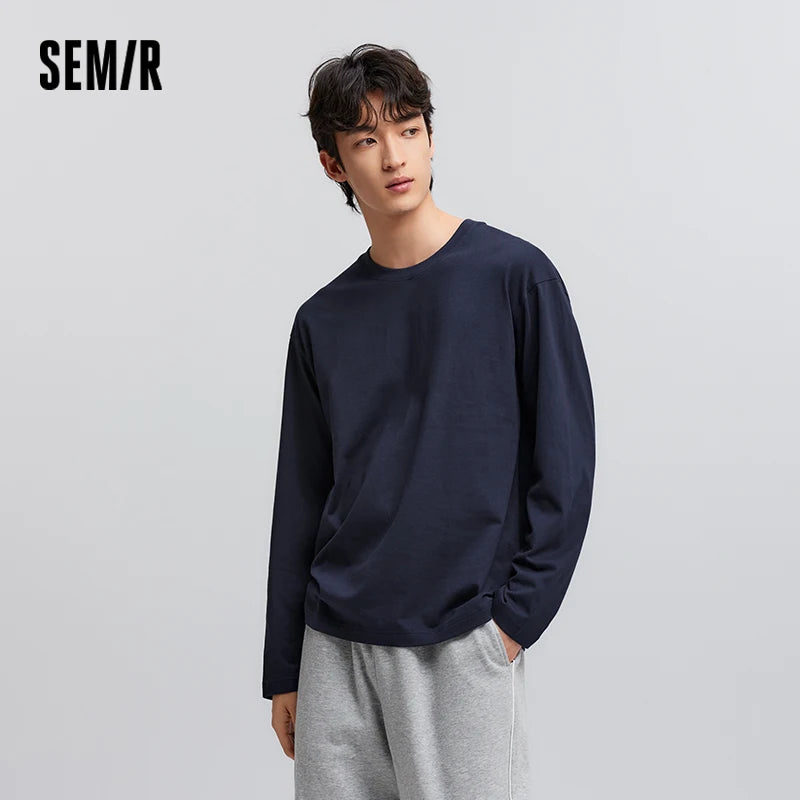 Semir Long Sleeve T-Shirt Men Pure Cotton Inner Layer 2025 Spring New Basic Top Solid Color Basic Versatile Couple Style