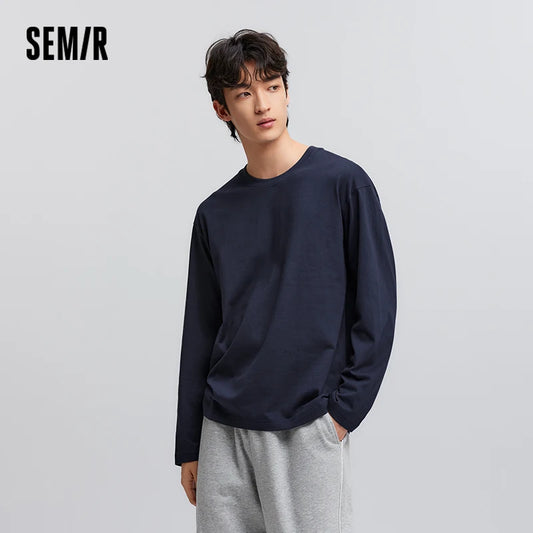 Semir Long Sleeve T-Shirt Men Pure Cotton Inner Layer 2025 Spring New Basic Top Solid Color Basic Versatile Couple Style