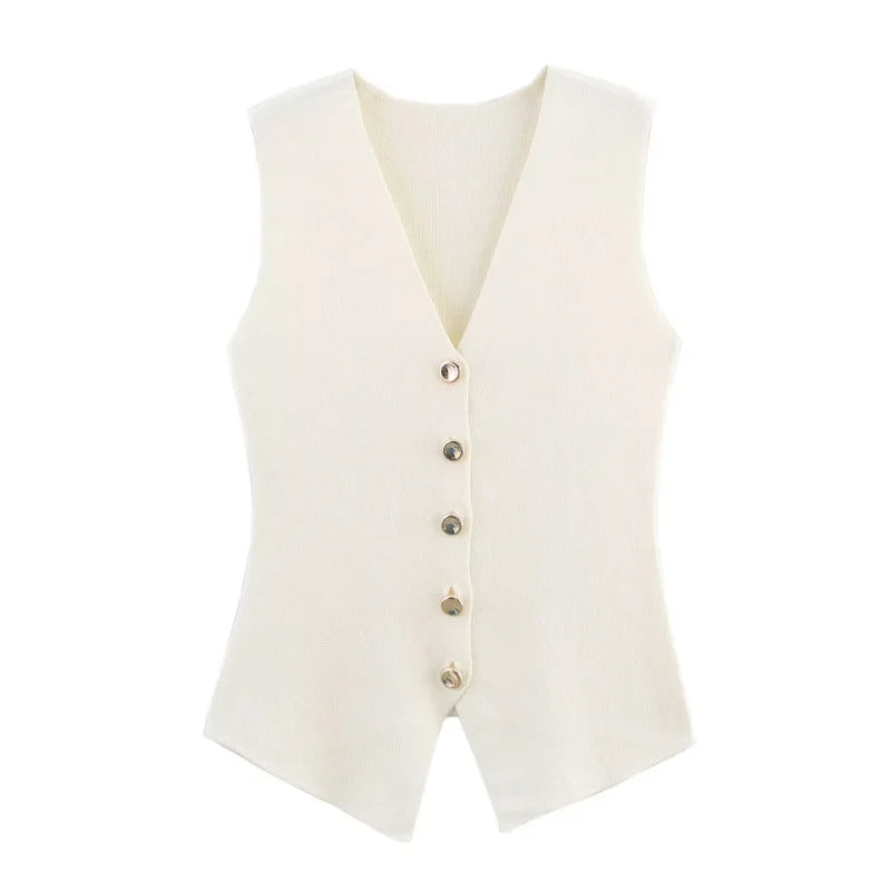 ETJ new women's elegant fashion all-match V-neck sleeveless vest jacket knitted waistcoat