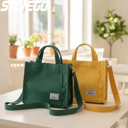 Fashionable Corduroy Shoulder Bag for Women Large Capacity Handbag Portable Small Square Crossbody Bag Trendy Style