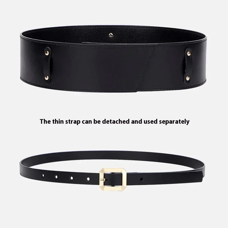 Women's Designer Runway New Fashion Genuine Leather cummerbunds Female Dress Corsets Waistband Belts Decoration Wide Belt