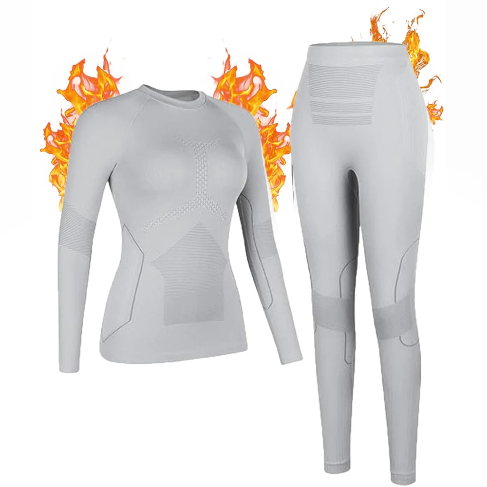 Anfilia Women Ski Thermal Underwear Sets Moisture-wicking & Quick Drying Tight Crew Neck Seamless knitted Base Layer Long Johns