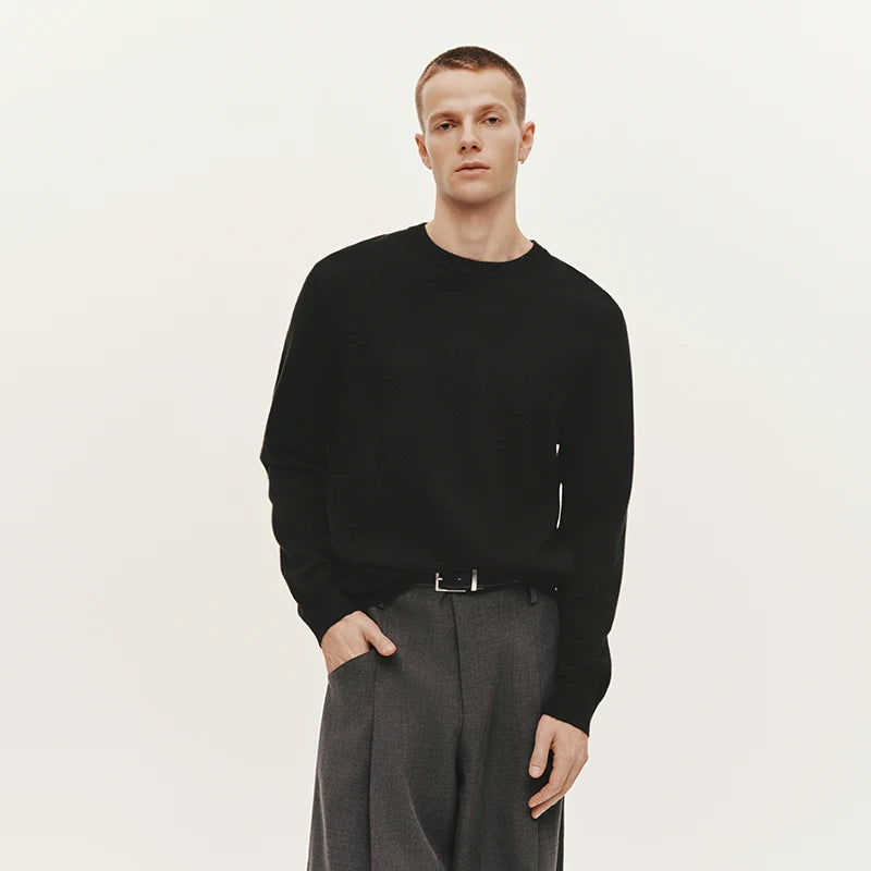 Semir Knitted Sweater Men Winter Cashmere Blend Heat-Generating Anti-Bacterial New Basic Crew Neck Black Base Layer