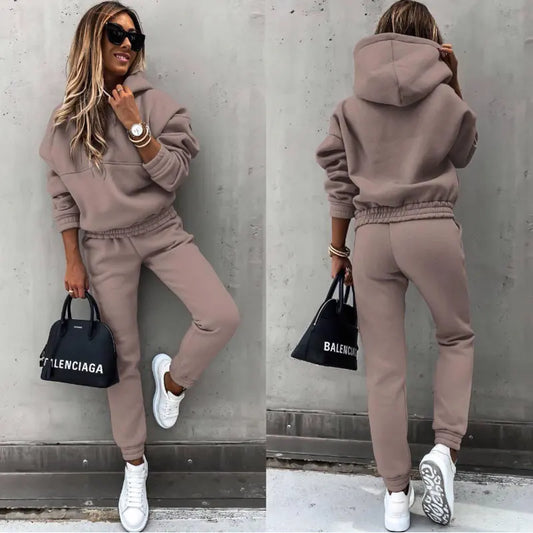 Winter Tracksuit Women Two Piece Set - Oversized Hoodie Sweatpants Solid Color Sportswear Suit |Casual Sweatshirt Trouser Set