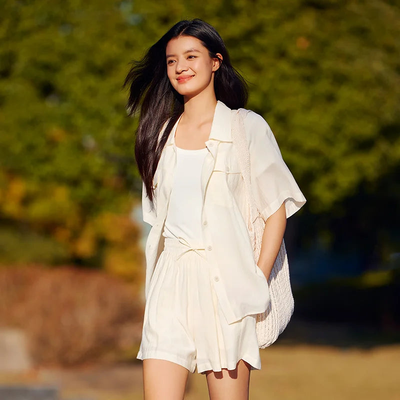 Semir Set Women Mid-long Style Top and Shorts New Summer Version Loose Textured Two-piece Set