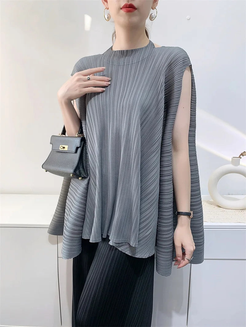 Miyake Pleated Plus Size T-shirt Niche Design Sense Tops Women 2025 Summer High-end Loose Pleated Short-sleeved T-shirt Women