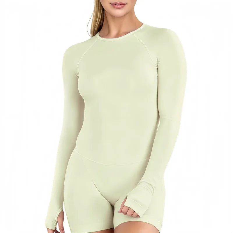 HISTELLO Sport Long Sleeve One Piece Women Hollow Back Yoga Bodycon Slim Fit Soft Stretch Fitness Running Gym Sports Jumpsuit