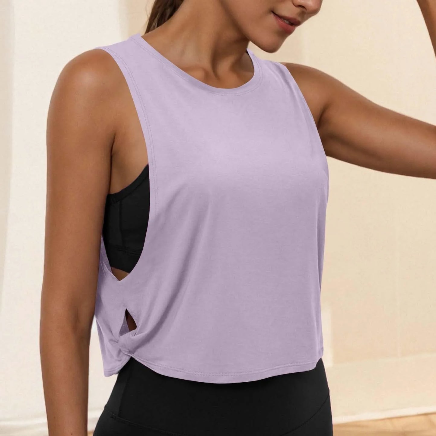 Women Sleeveless Yoga Tops Running Short Tank Crop Top Athletic Vest Breathable Blouse Cover Up Gym Workout Cool T-Shirt