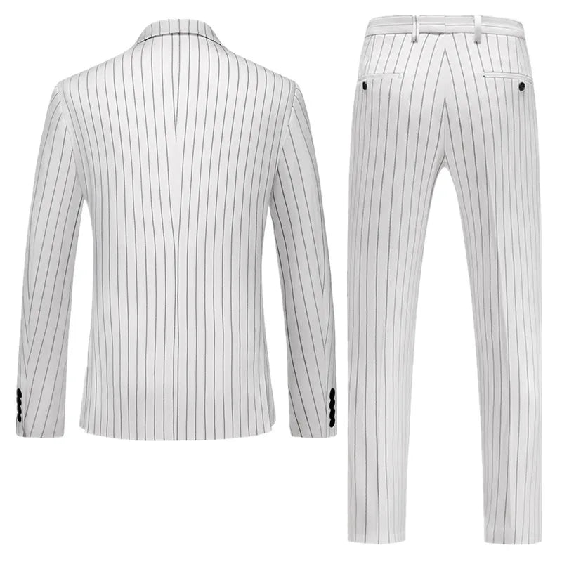 Fashion Men Double Breasted Striped Suit 2 Piece Black / Wine Red Party Blazers and Trousers