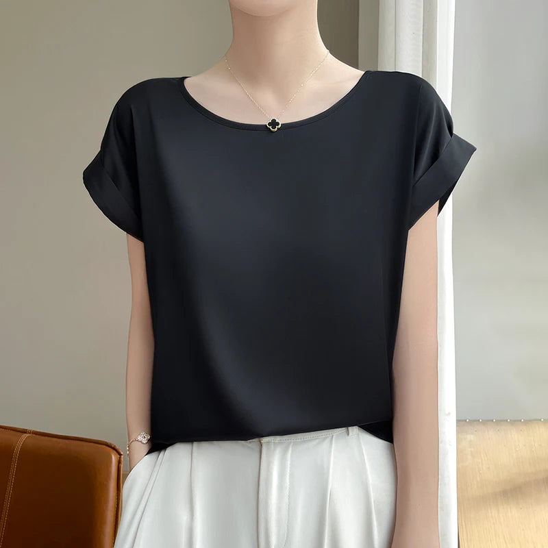 New O-Neck Silk Camisole Ladies Thin Vest Satin Loose Outer Sleeveless Top Summer Suit Insid Sling Mulberry Silk Bottoming Shirt