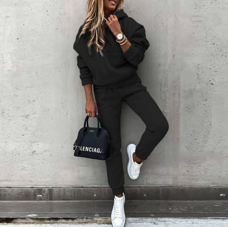 Winter Tracksuit Women Two Piece Set - Oversized Hoodie Sweatpants Solid Color Sportswear Suit |Casual Sweatshirt Trouser Set