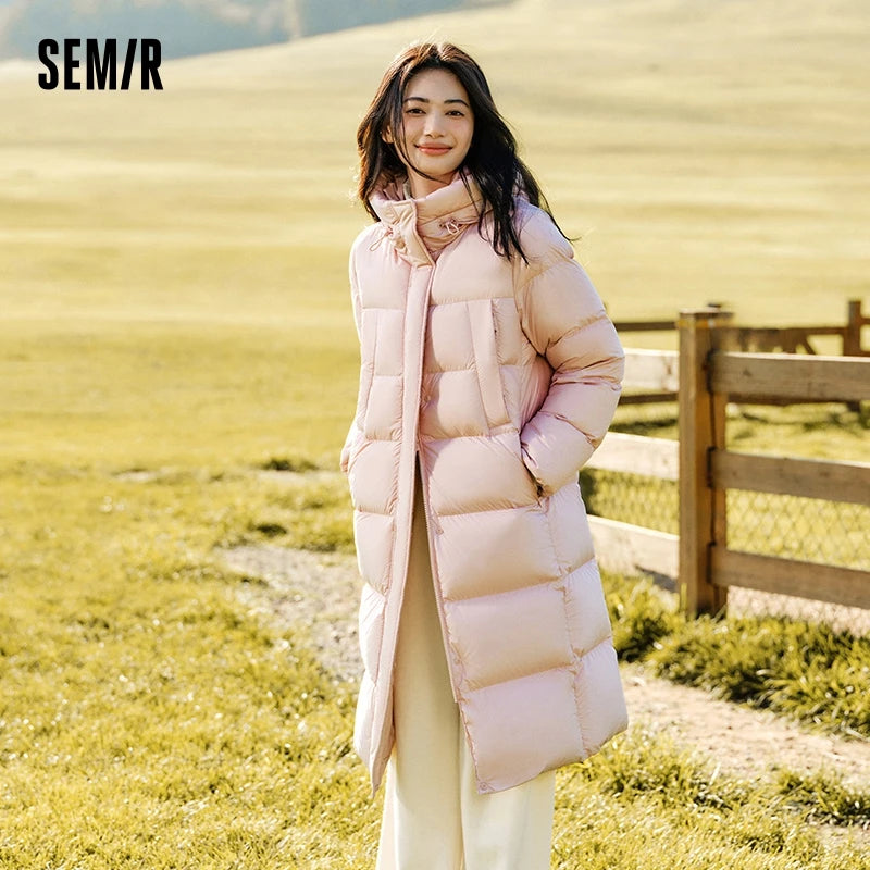 Semir Down Jacket Women Long Length Waterproof Coat 2025 Fashion Winter New Loose Hooded Coat Simple Down Jacket Woman