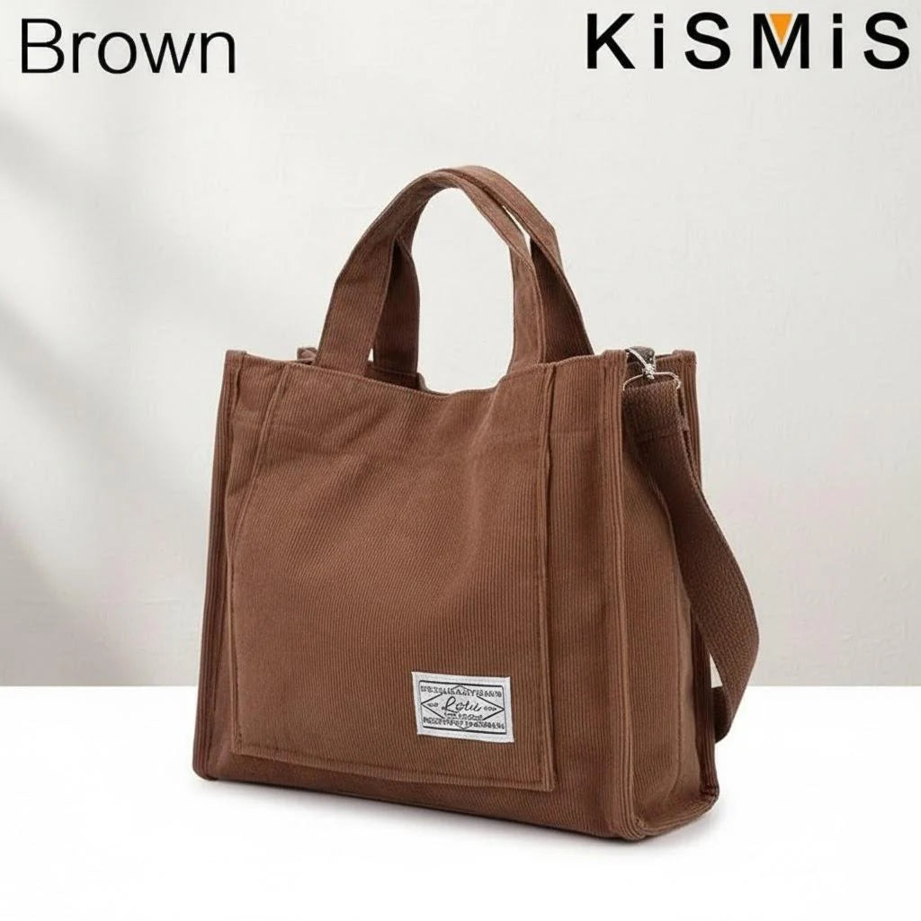 Fashionable Corduroy Shoulder Bag for Women Large Capacity Handbag Portable Small Square Crossbody Bag Trendy Style