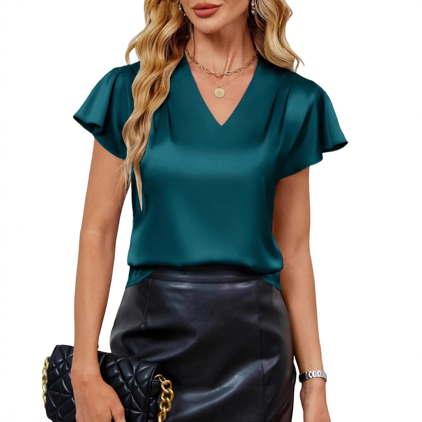 2026 Fashion Summer Casual Shirts Office Lady Tops Mujer Elegant Simple Chiffon Blouse Women Short Sleeve V-Neck Woman Clothes