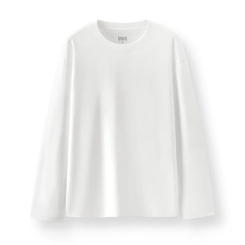 Semir Long Sleeve T-Shirt Men Pure Cotton Inner Layer 2025 Spring New Basic Top Solid Color Basic Versatile Couple Style