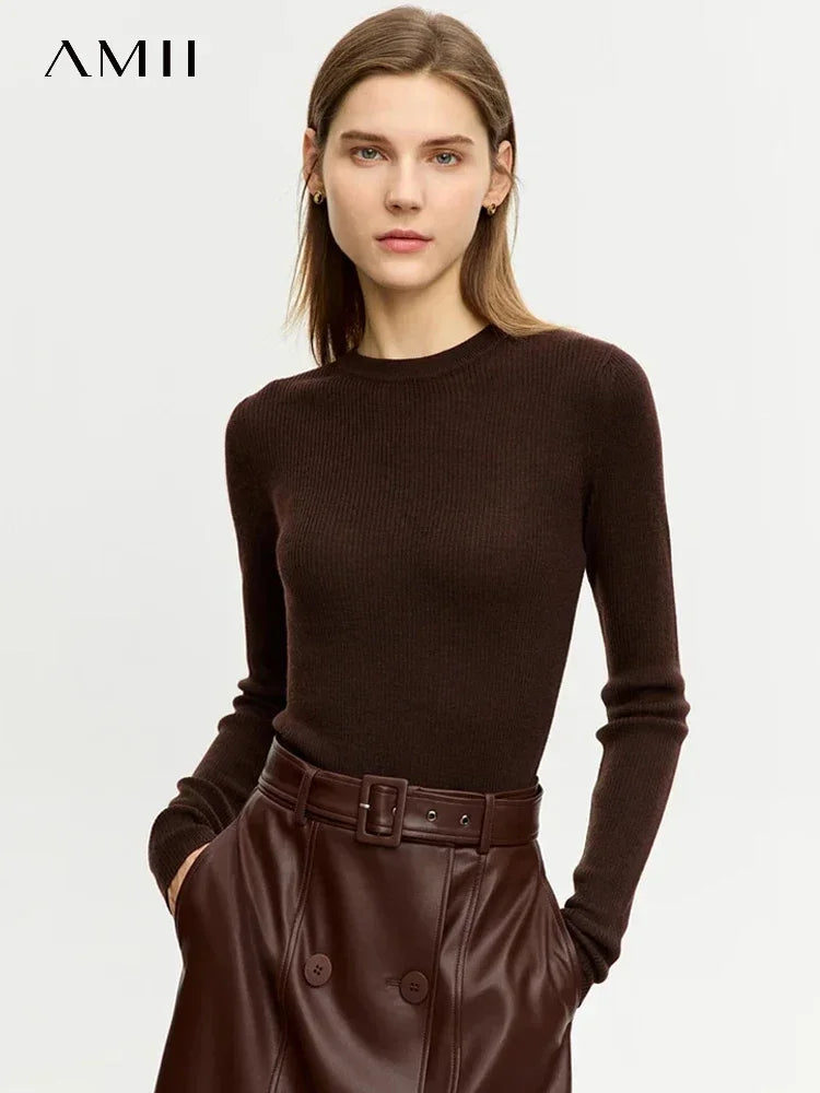 AMII Minimalism Sweater for Women 2026 Winter New Simple Slim Fit High Elastic Turtleneck Warm Solid Pullovers Female 12323075