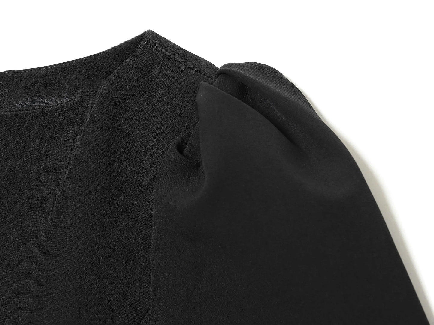 ETJ women's new products are elegant and stylish Short dress with a boat neck and short sleeves with pleats  black dress