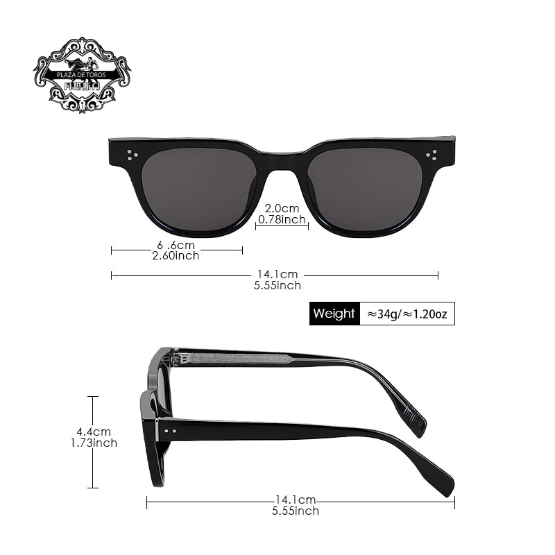 New Square Sunglasses High Quality Men's Retro Black Classic Rivet Luxury Brand Sun Glasses Fashion Beach Party Festival