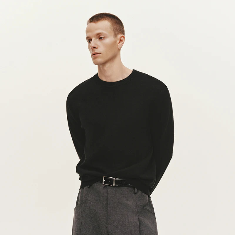 Semir Knitted Sweater Men Winter Cashmere Blend Heat-Generating Anti-Bacterial New Basic Crew Neck Black Base Layer