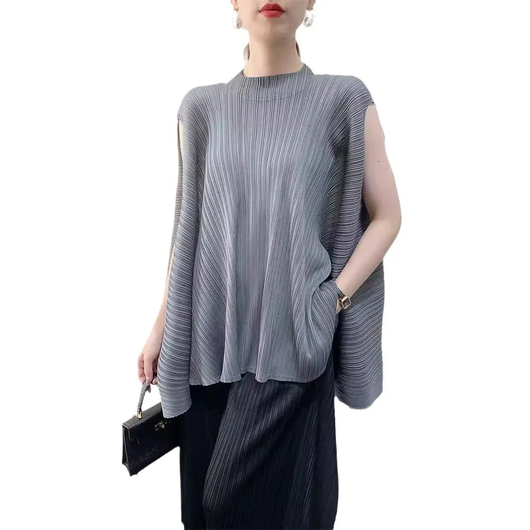 Miyake Pleated Plus Size T-shirt Niche Design Sense Tops Women 2025 Summer High-end Loose Pleated Short-sleeved T-shirt Women