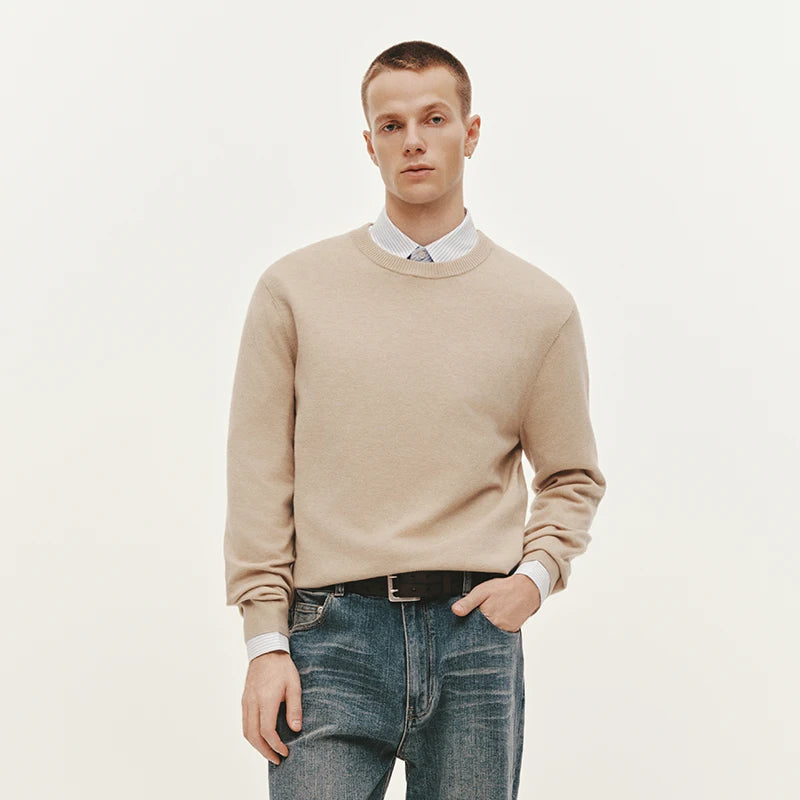 Semir Knitted Sweater Men Winter Cashmere Blend Heat-Generating Anti-Bacterial New Basic Crew Neck Black Base Layer