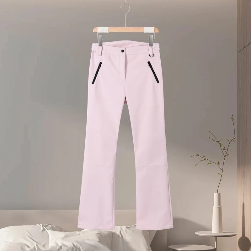 Windproof Fur Splicing Hooded Coat Pants Set Women's Warm Zipper Belted Snowboard Jackets 2025 Winter New Ladies Skiing Outfit