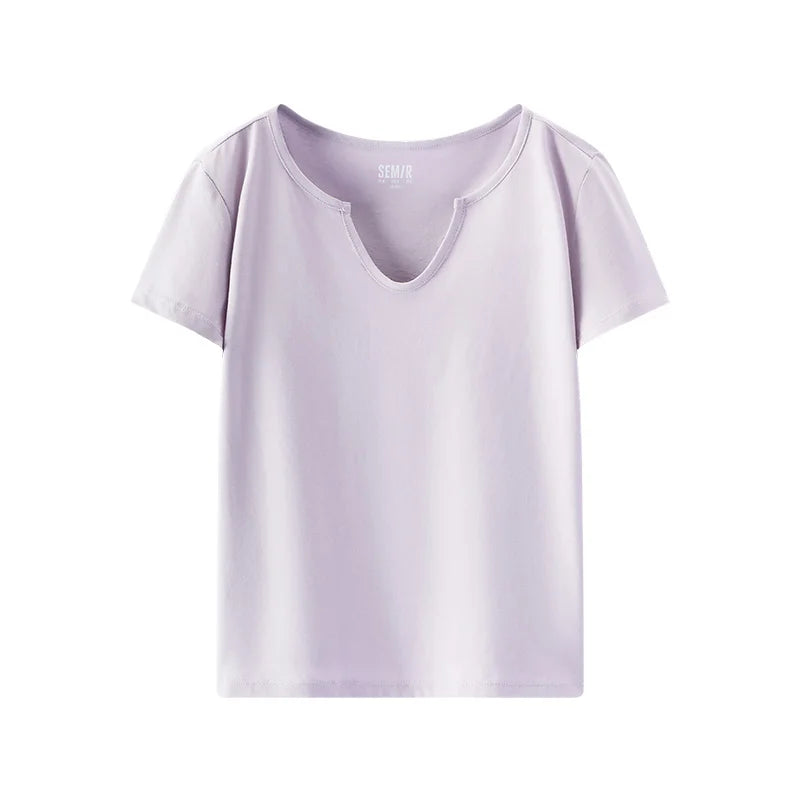 Semir Womens Tshirt 2026 Short Slim Cotton Linen Solid Regular Shoulder Elegant Casual Soft