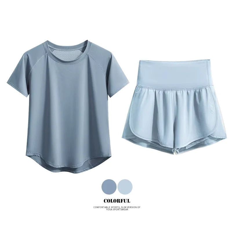 DRUR Women 2pcs/3pcs Yoga Set Summer Lightweight Breathable Loose Sportswear Outfit 2 Piece Fitness Tops Shorts Running Suit New