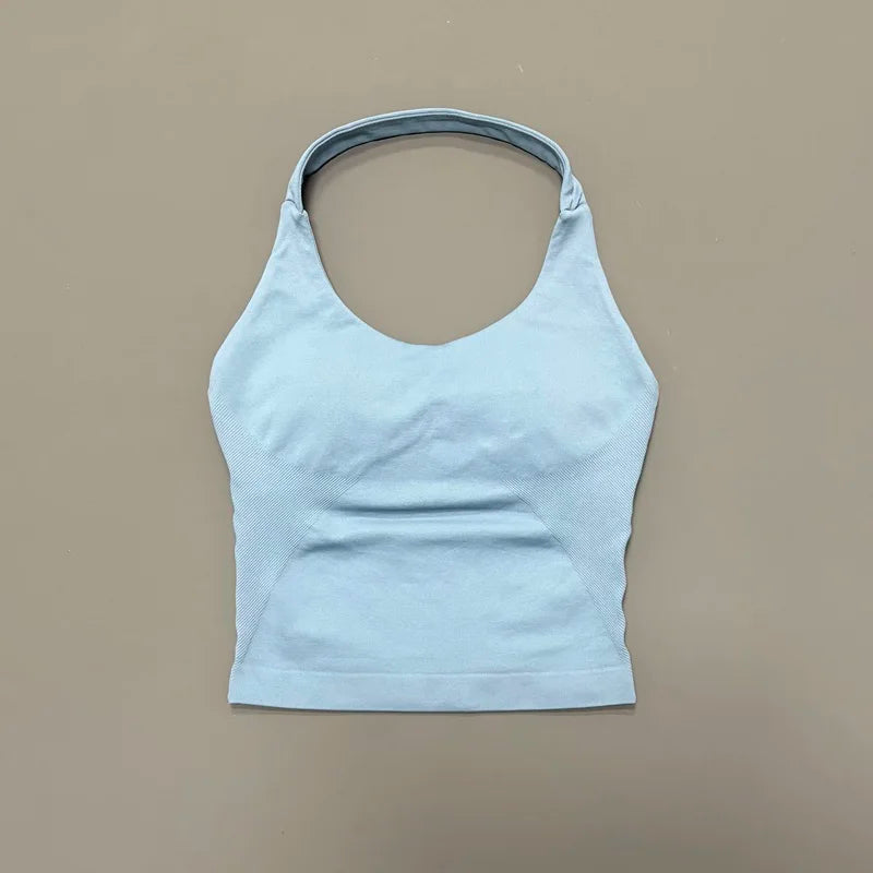 HISTELLO Impact Halter Top Seamless Longline Strappy Gym Tank Top Women Yoga Clothing Workout Fitness Sportswear Pilates Vest