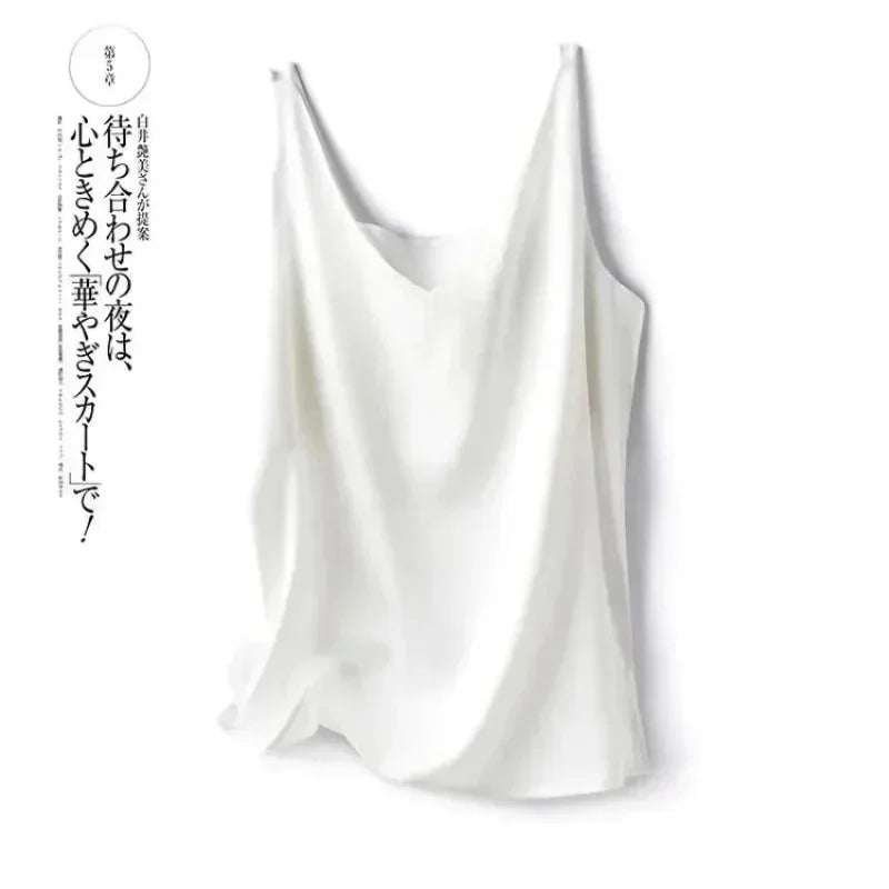 V-Neck Silk Vest Women's Summer Sleeveless Blouse With Acetic Acid Satin Top Sleeveless Bottoming Shirt