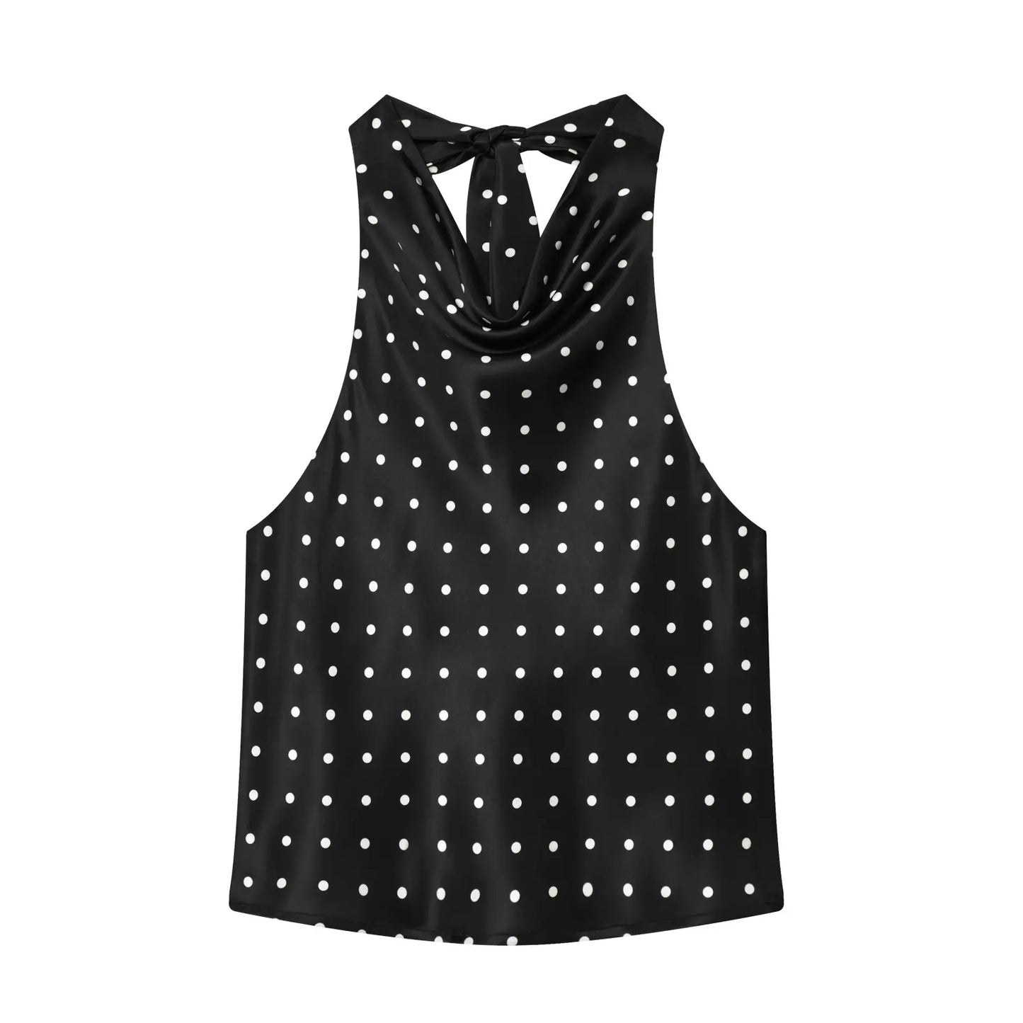 TFMLN Women's Polka Dot Print Halter Neck Top Sexy Off Shoulder Chic Dot Patterned Holiday Style Vest Summer Fashion Outfit