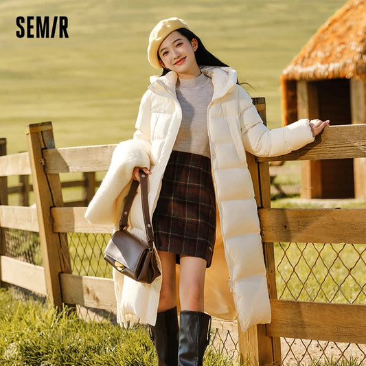 Semir Down Jacket Women Long Length Waterproof Coat 2025 Fashion Winter New Loose Hooded Coat Simple Down Jacket Woman