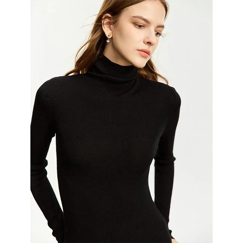 AMII Minimalism Sweater for Women 2026 Winter New Simple Slim Fit High Elastic Turtleneck Warm Solid Pullovers Female 12323075