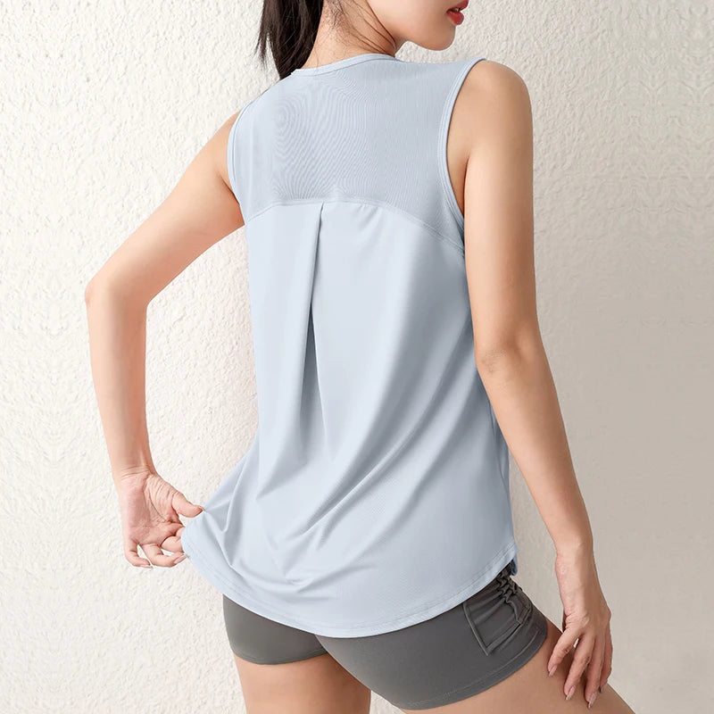 Women's Loose Quick-Dry Sports Tank Top New Yoga Training Vest Sleeveless Fitness Summer Top Running Exercise Cover-Up