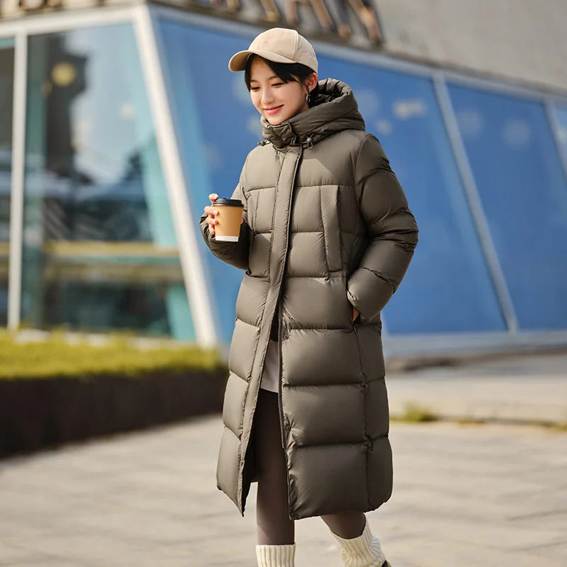Semir Down Jacket Women Long Length Waterproof Coat 2025 Fashion Winter New Loose Hooded Coat Simple Down Jacket Woman