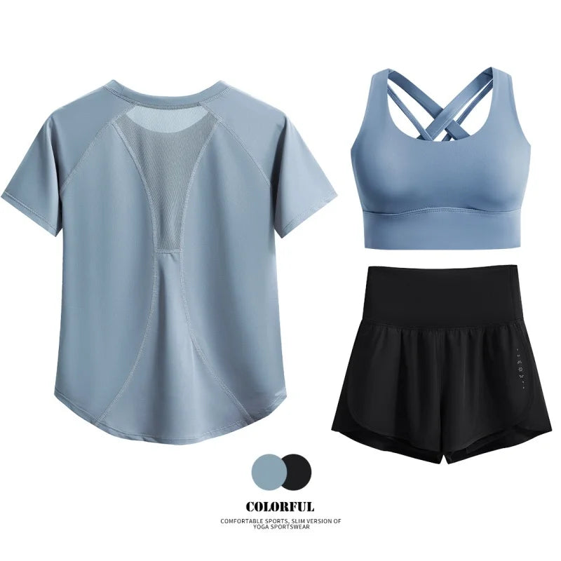 DRUR Women 2pcs/3pcs Yoga Set Summer Lightweight Breathable Loose Sportswear Outfit 2 Piece Fitness Tops Shorts Running Suit New