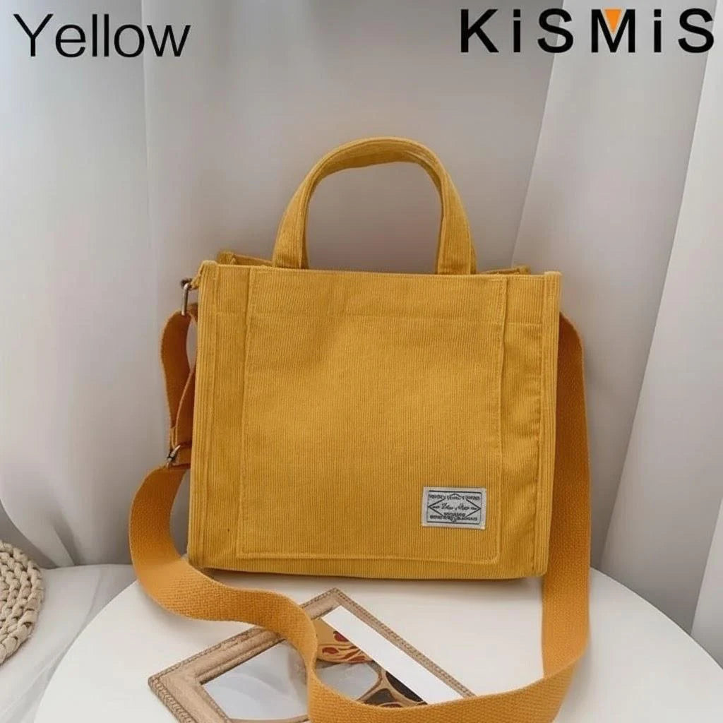 Fashionable Corduroy Shoulder Bag for Women Large Capacity Handbag Portable Small Square Crossbody Bag Trendy Style