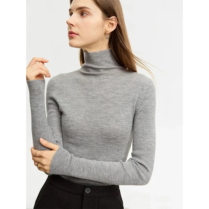 AMII Minimalism Sweater for Women 2026 Winter New Simple Slim Fit High Elastic Turtleneck Warm Solid Pullovers Female 12323075