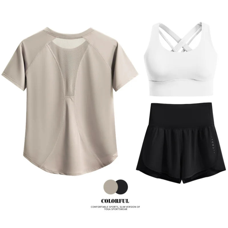DRUR Women 2pcs/3pcs Yoga Set Summer Lightweight Breathable Loose Sportswear Outfit 2 Piece Fitness Tops Shorts Running Suit New