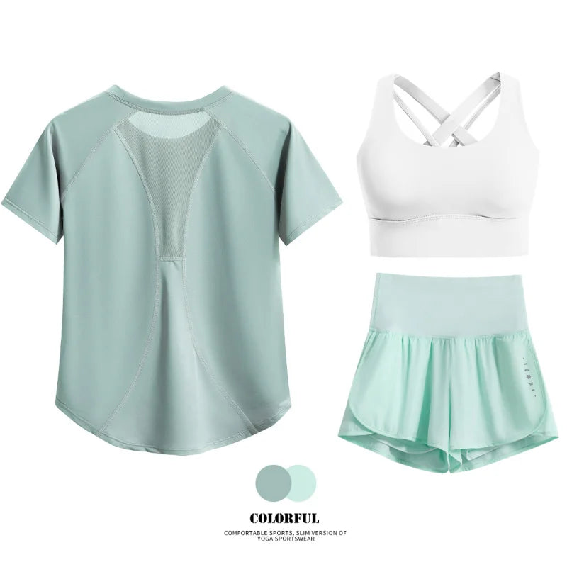 DRUR Women 2pcs/3pcs Yoga Set Summer Lightweight Breathable Loose Sportswear Outfit 2 Piece Fitness Tops Shorts Running Suit New
