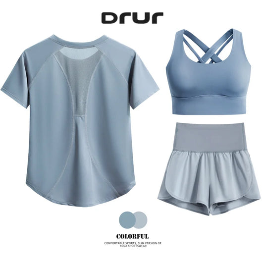DRUR Women 2pcs/3pcs Yoga Set Summer Lightweight Breathable Loose Sportswear Outfit 2 Piece Fitness Tops Shorts Running Suit New