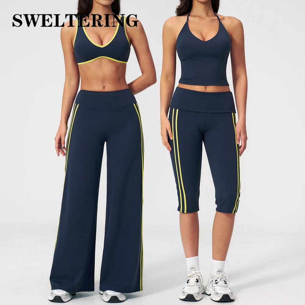 2 Pieces Women's Tracksuit Workout Clothes Yoga Set Sportswear High Waist Bell-bottoms Sexy Fitness Bta Sports Suit Gym Clothing