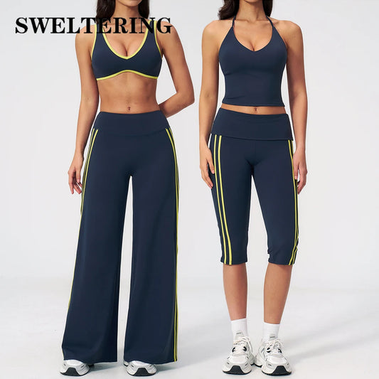 2 Pieces Women's Tracksuit Workout Clothes Yoga Set Sportswear High Waist Bell-bottoms Sexy Fitness Bta Sports Suit Gym Clothing