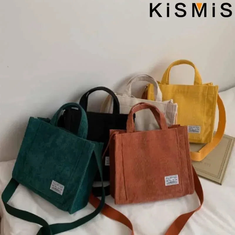 Fashionable Corduroy Shoulder Bag for Women Large Capacity Handbag Portable Small Square Crossbody Bag Trendy Style