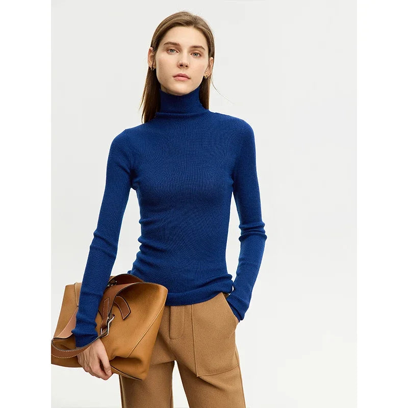 AMII Minimalism Sweater for Women 2026 Winter New Simple Slim Fit High Elastic Turtleneck Warm Solid Pullovers Female 12323075