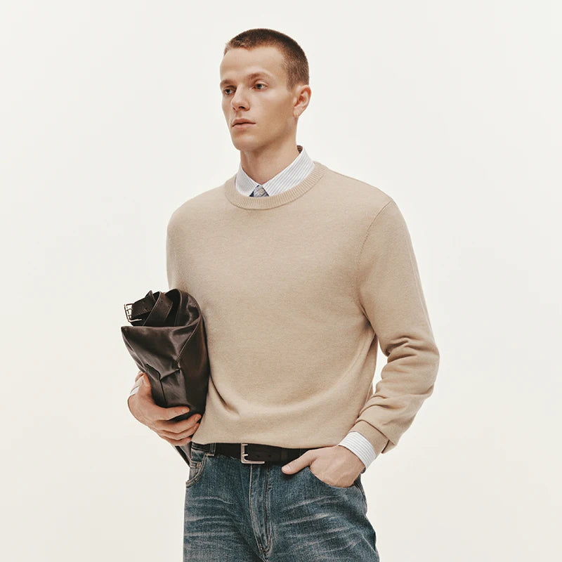 Semir Knitted Sweater Men Winter Cashmere Blend Heat-Generating Anti-Bacterial New Basic Crew Neck Black Base Layer