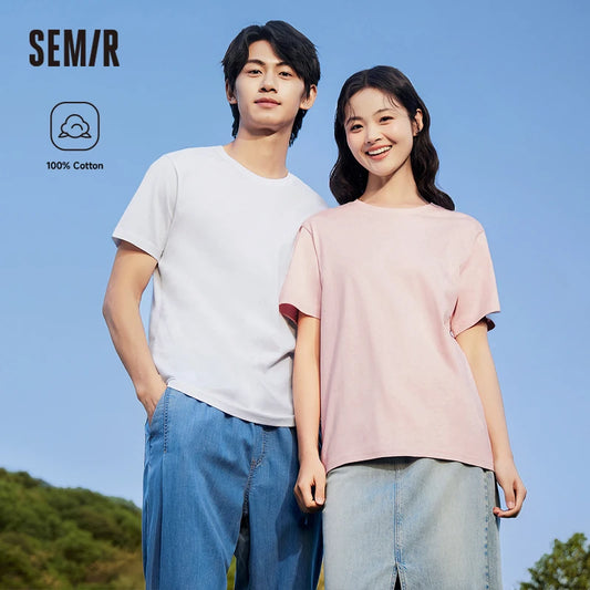 Semir Unisex T-shirt  Short Sleeve Men T-Shirt Cotton Summer New Man Clothing Is Thin And Versatile T Shirt Solid Color