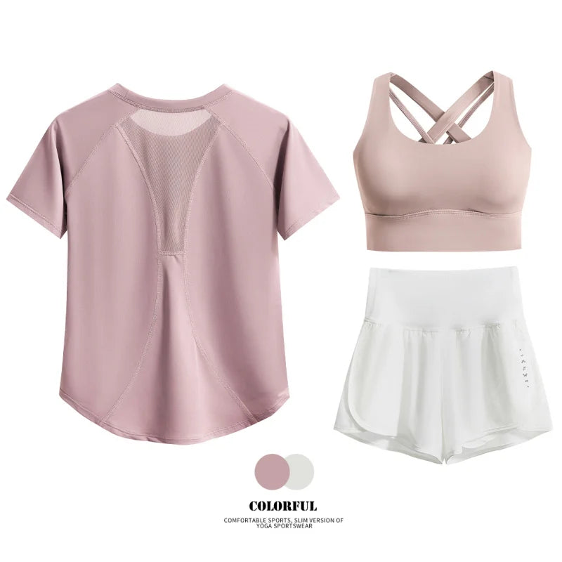 DRUR Women 2pcs/3pcs Yoga Set Summer Lightweight Breathable Loose Sportswear Outfit 2 Piece Fitness Tops Shorts Running Suit New