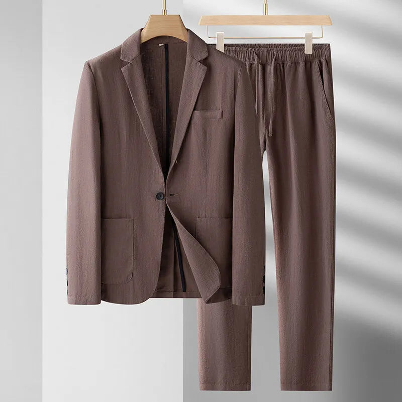 Spring and Summer Men's Linen Suit Set Luxury Thin Casual Cotton Linen Suit Two Piece Set High Quality Fabric