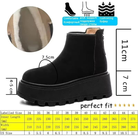 Fujin 7cm Suede Leather Snow Shoes Ankle Booties Platform Winter Boots Women Comfortable Non Slip Chelsea Boots Chunky Heel